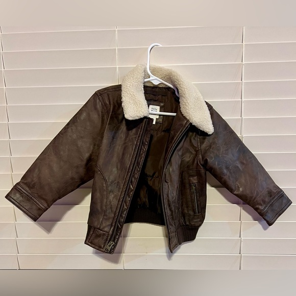Kid winter coat. Brown faux leather Gap bomber aviator w/ sherpa collar. - Picture 1 of 2